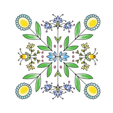 Kartpostal tasarımı için sarı çiçeklerin şirin deseni karalama tarzında hafif bir arkaplanda