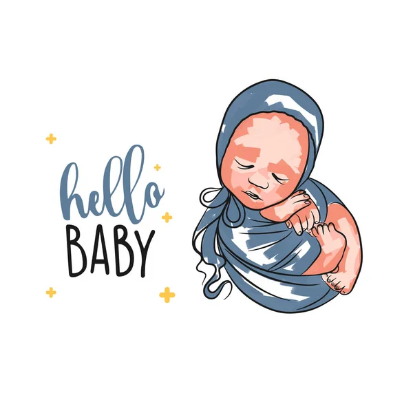Cartão Chegada Bebê Com Inscrição Recém Nascido Olá Bebê Estilo — Vetor de Stock