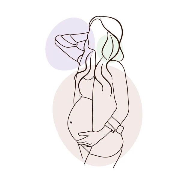 Stylish Pregnancy Motherhood Big Belly Contour Illustration Doodle — Stock Vector