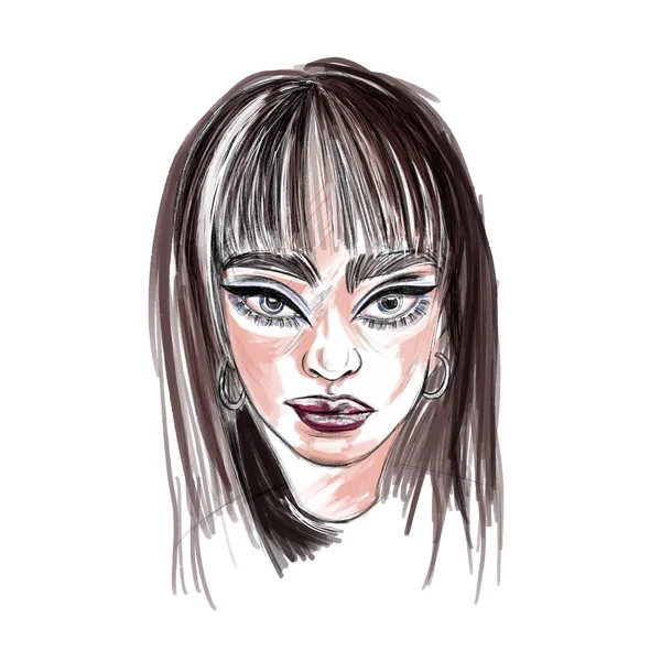 Avatar Eines Schönen Mädchens Porträt Mit Bleistift Doodle — Stockvektor