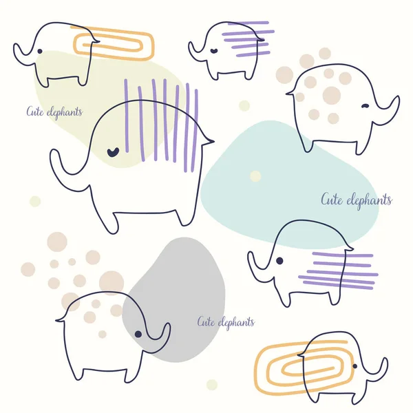 Aranyos Geometriai Háttér Vicces Elefántok Figurák Gyerek Dekoráció Doodle — Stock Vector