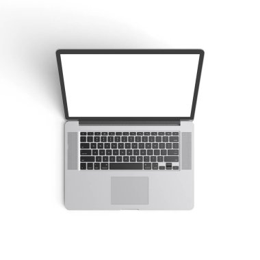 İlanlar için beyaz arkaplanda izole edilmiş boş ekranlı laptop açık ekran çoklu düzüşmeli