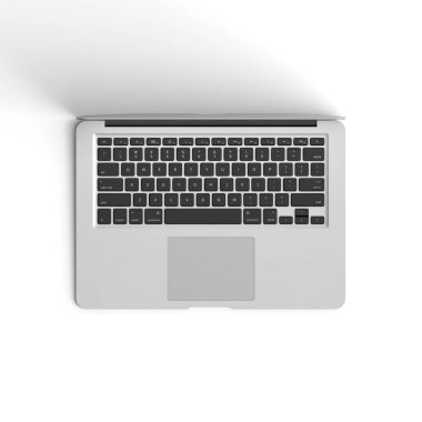 İlan için beyaz arkaplanda izole edilmiş boş ekranlı dizüstü bilgisayar açık.
