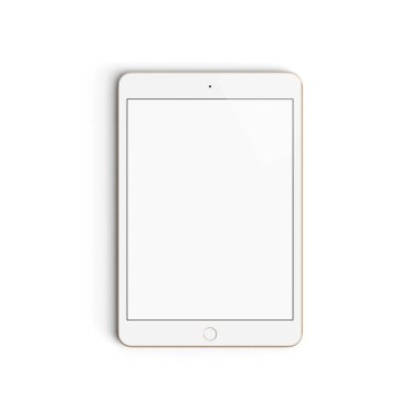 Boş ekran ile boş tablet görüntüsü reklam için beyaz arkaplanda izole edilmiş Altın - Ön - dikey