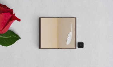 Gül ve boş kitap dokusu duvar kağıdı düzenleme tüyü