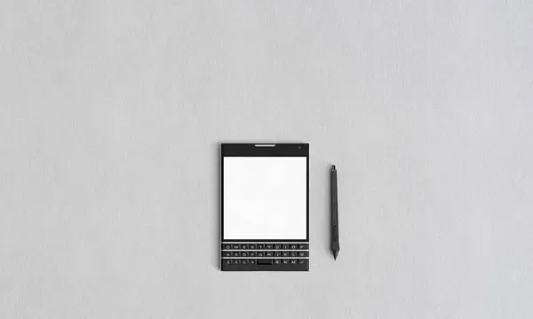 Mobile mockup with touch pen white texture wallpaper