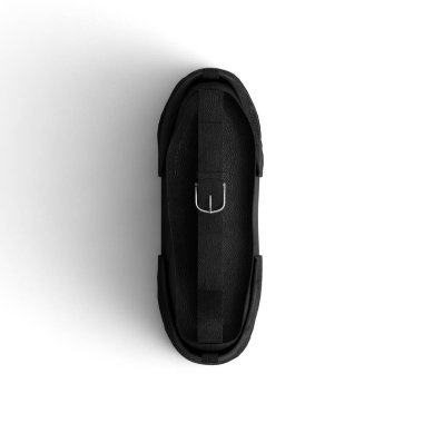 Üzerinde beyaz logo olan siyah bir ayakkabı.