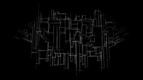 Απόδοση Λευκού Λαμπερό Γεωμετρικό Σχήμα Μαύρες Γραμμές Μαύρο Φόντο — Αρχείο Βίντεο