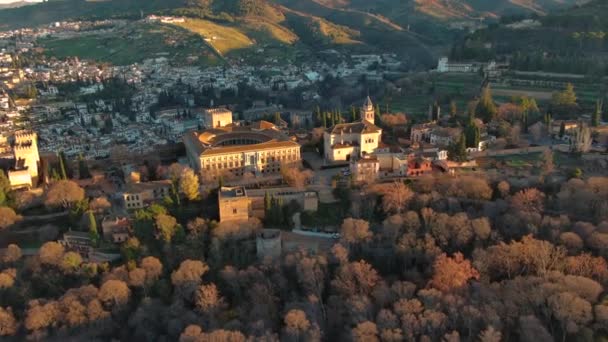 Vista Aérea Famoso Palácio Fortaleza Alhambra Granada Andaluzia Espanha Dos — Vídeo de Stock