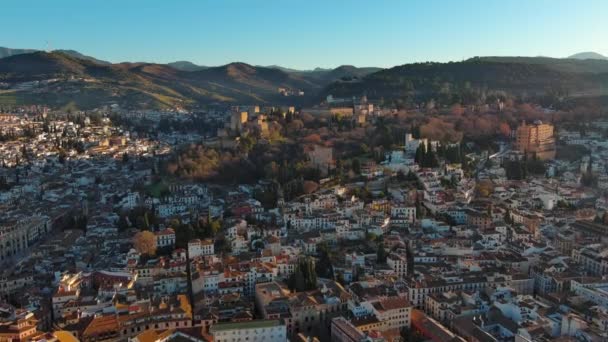 Vista Aérea Del Famoso Palacio Fortaleza Alhambra Granada Andalucía España — Vídeo de stock