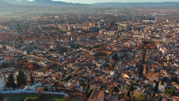 Flygfoto Över Granada Medeltida Stad Vid Soluppgången Andalusien Spanien — Stockvideo