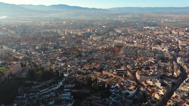 Flygfoto Över Granada Medeltida Stad Vid Soluppgången Andalusien Spanien — Stockvideo