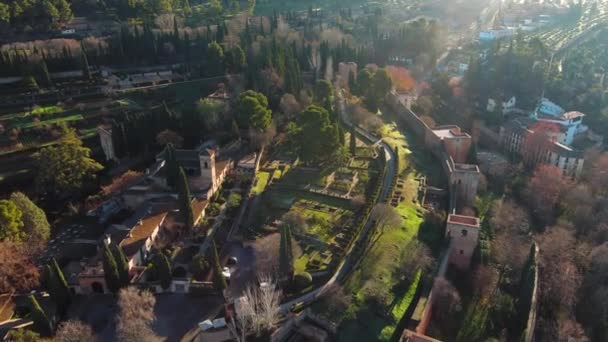 Spanya Endülüs Granada Daki Ünlü Alhambra Sarayı Kalesinin Havadan Görünüşü — Stok video