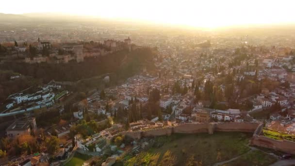Coucher Soleil Sur Palais Forteresse Alhambra Une Vue Aérienne Couper — Video