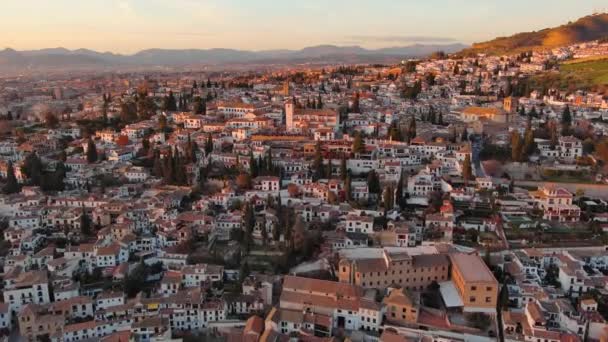 Aerial View Granada City Albaicin District Sunset Old Moorish Quarter — Stock Video