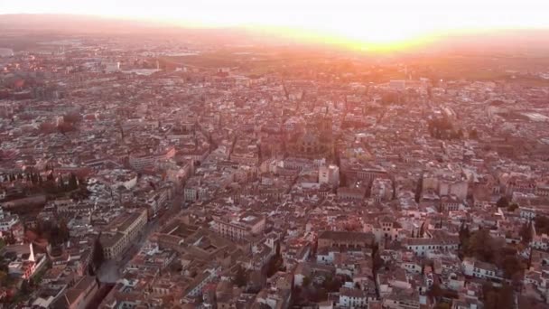 Luftaufnahme Der Kathedrale Von Granada Bei Sonnenuntergang Einer Römisch Katholischen — Stockvideo