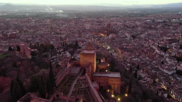 Alhambra Palast Granada Spanien Islamische Mittelalterliche Burg Luftaufnahme Berühmter Touristischer — Stockvideo