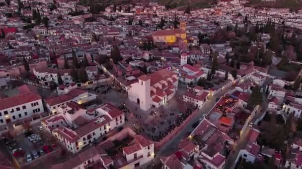 Widok Lotu Ptaka Miasto Granada Dzielnica Albaicin Zmierzchu Stara Mauretańska — Wideo stockowe