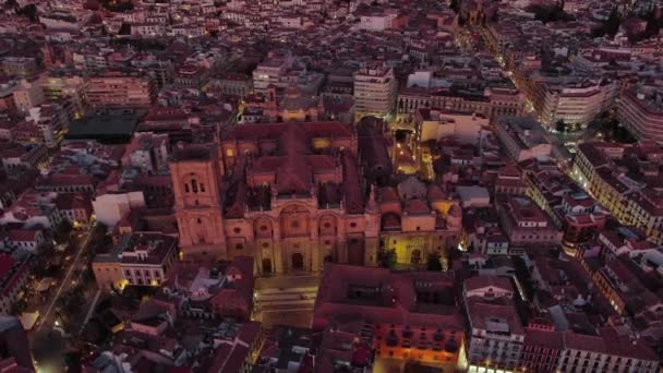 Légi Kilátás Granada Katedrális Alkonyatkor Római Katolikus Templom Város Granada — Stock videók