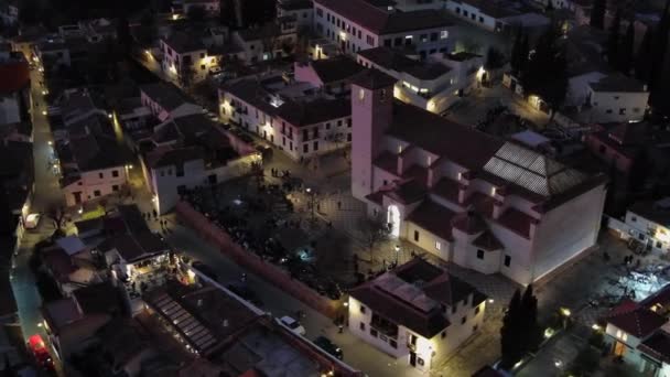 Flygfoto Över Granada Stad Albaicin Distriktet Skymningen Gamla Moriska Kvartalet — Stockvideo