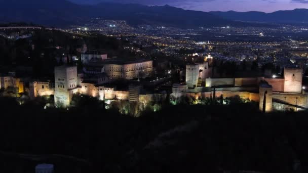 Дворец Альгамбра Гранаде Испания Исламский Средневековый Замок Вид Воздуха Знаменитую — стоковое видео