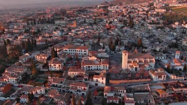 Luftaufnahme Der Stadt Granada Albaicin Viertel Bei Sonnenuntergang Alte Maurische — Stockvideo