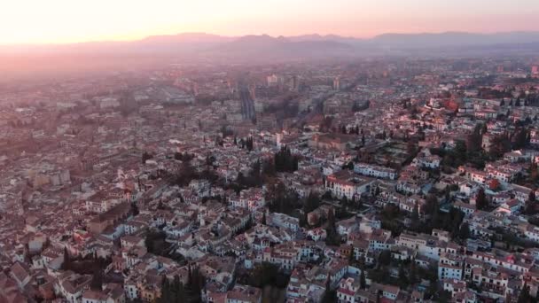 Vista Aérea Cidade Granada Distrito Albaicin Pôr Sol Antigo Bairro — Vídeo de Stock