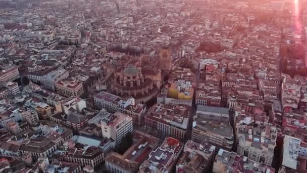 Flygfoto Över Granadas Katedral Vid Solnedgången Romersk Katolsk Kyrka Staden — Stockvideo