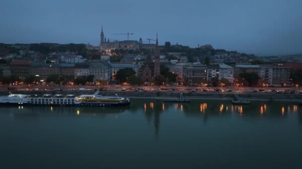 Alacakaranlık Taki Budapeşte Şehri Büyüleyici Hava Perspektifi Macaristan — Stok video