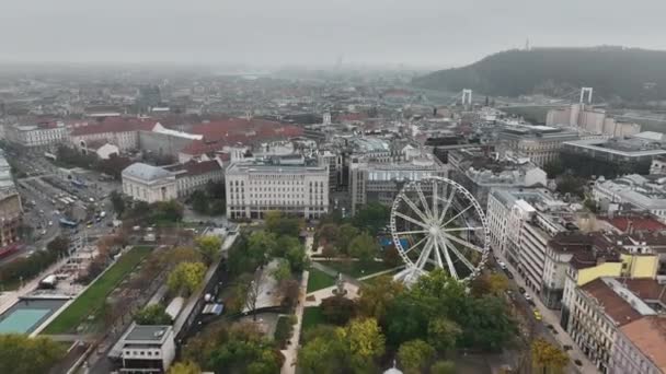 Воздушный Вид Будапешт Венгрия Elisabeth Мост Эржебет Спрятался Третий Новый — стоковое видео