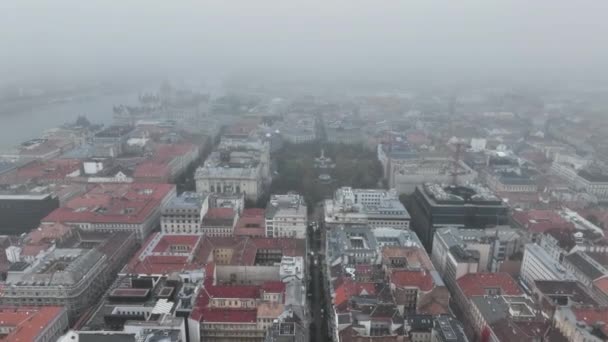 Luchtfoto Van Boedapest Skyline Vrijheidsplein Szabadsag Ter Openbaar Plein Hongarije — Stockvideo