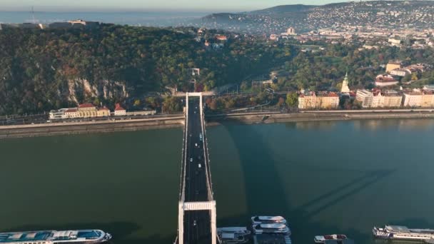Założenie Aerial View Shot Budapesztu Węgry Elżbieta Most Lub Erzsebet — Wideo stockowe