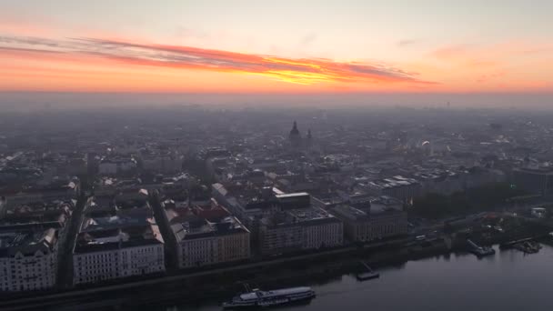 Vue Aérienne Skyline Budapest Basilique Stephens Lever Soleil Hongrie — Video