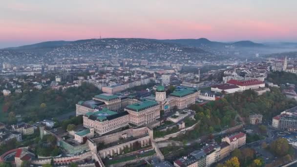 Vista Aérea Del Horizonte Budapest Con Castillo Buda Palacio Real — Vídeos de Stock