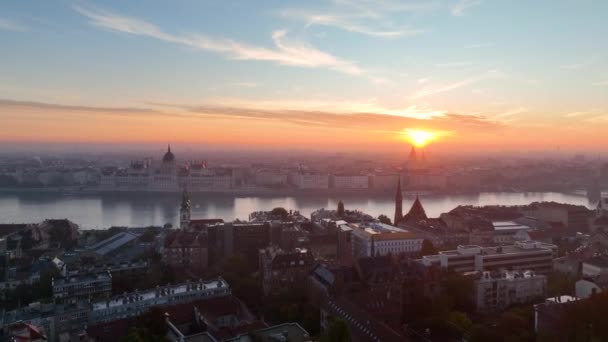 Вид Воздуха Город Будапешт Восходе Солнца Венгрия — стоковое видео