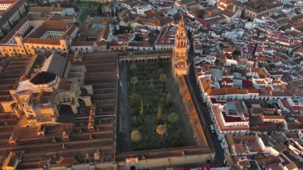 位于西班牙安达卢西亚的一座清真寺 科尔多瓦大教堂和横跨瓜达尔基维尔河的罗马桥的上方 也是联合国教科文组织世界遗产的一部分 — 图库视频影像