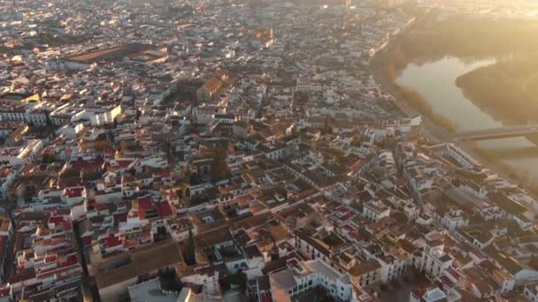 Вид Повітря Місто Кордова Його Горизонтом Світанку Андалусія Іспанія — стокове відео
