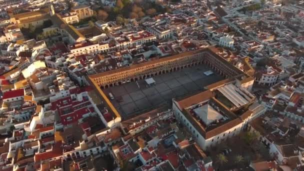 Ανατολή Ήλιος Αεροφωτογραφία Της Πλατείας Cordoba Plaza Corredera Ανδαλουσία Ισπανία — Αρχείο Βίντεο
