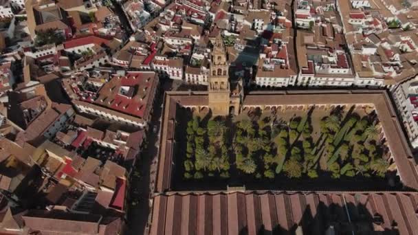 공중에서 로마의 코르도바의 모스크 대성당 역사적 과달키비르강 스페인 루시아 — 비디오