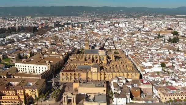 Widok Powietrza Katedrę Kordobie Most Rzymski Historyczne Miasto Rzeka Guadalquivir — Wideo stockowe