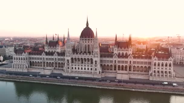 Widok Lotu Ptaka Budynek Parlamentu Budapesztu Węgry Stolica Cityscape Wschodzie — Wideo stockowe
