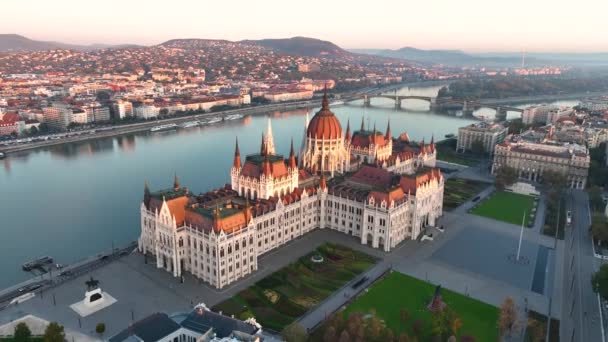 Veduta Aerea Dell Edificio Del Parlamento Budapest Ungheria Capitale Cityscape — Video Stock