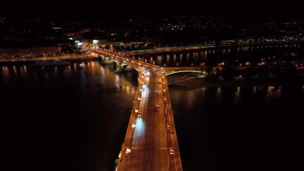 Letecký Výhled Budapešťský Margaret Bridge Nebo Margit Skryl Nad Řekou — Stock video
