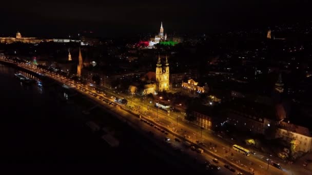 Flygfoto Över Budapest City Skyline Batthyany Square Eller Batthyany Ter — Stockvideo