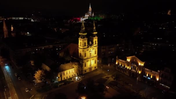 Budapeşte Şehrinin Gökyüzü Manzarası Yukarı Watertown Dan Aziz Anne Kilisesi — Stok video