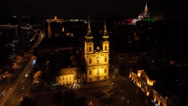 Αεροφωτογραφία Του Ορίζοντα Της Πόλης Βουδαπέστη Αγία Άννα Parish Της — Αρχείο Βίντεο