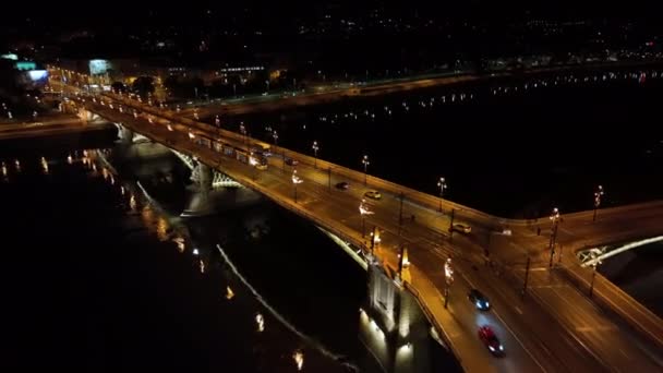 Vista Aérea Budapest Margaret Bridge Margit Escondió Sobre Río Danubio — Vídeo de stock