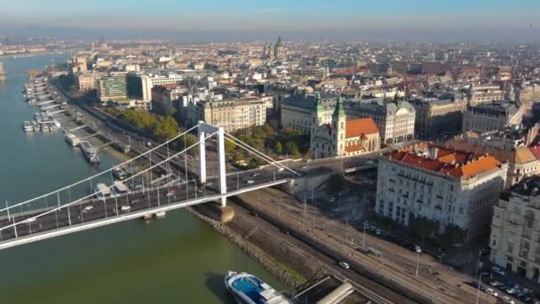 Zřízení Aerial View Shot Budapest Maďarsko Elisabeth Bridge Nebo Erzsebet — Stock video