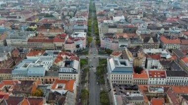 Budapeşte 'nin havadan görünüşü, Andrassy Caddesi, Oktogon Meydanı, Pest. Macaristan