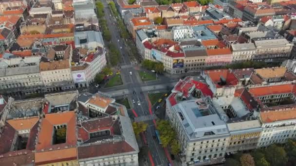 Вид Воздуха Будапешт Проспект Андраши Площадь Октогон Пешт Венгрия — стоковое видео